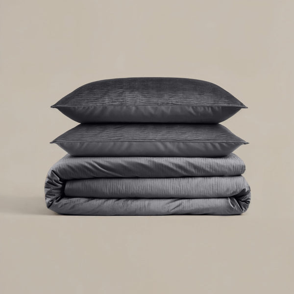 Velvet Duvet Cover Set Velvet Cartier | Anthracite | Double - 200cm (W) x 220cm (L) - The Bedding & Blankets Store