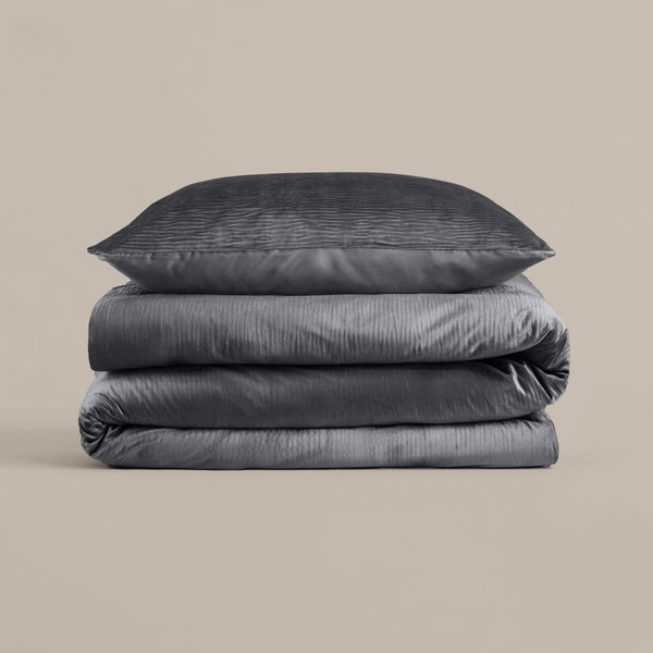 Velvet Duvet Cover Set Velvet Cartier | Anthracite | Double - 200cm (W) x 220cm (L) - The Bedding & Blankets Store