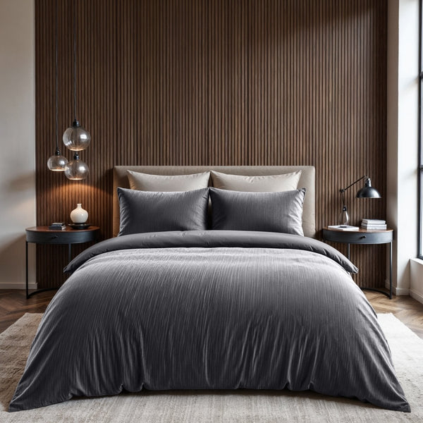 Velvet Duvet Cover Set Velvet Cartier | Anthracite | Double - 200cm (W) x 220cm (L) - The Bedding & Blankets Store