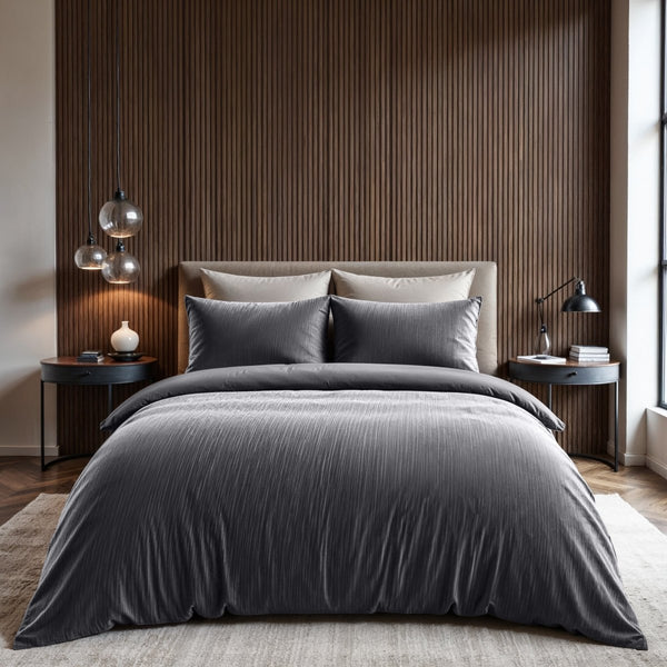 Velvet Duvet Cover Set Velvet Cartier | Anthracite | Double - 200cm (W) x 220cm (L) - The Bedding & Blankets Store