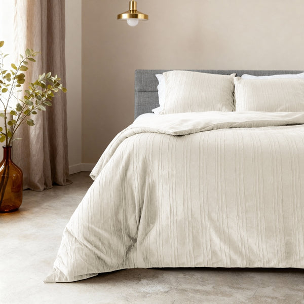 Velvet Duvet Cover Set Velvet Lining | Beige | Double - 200cm (W) x 200/220cm (L) - The Bedding & Blankets Store