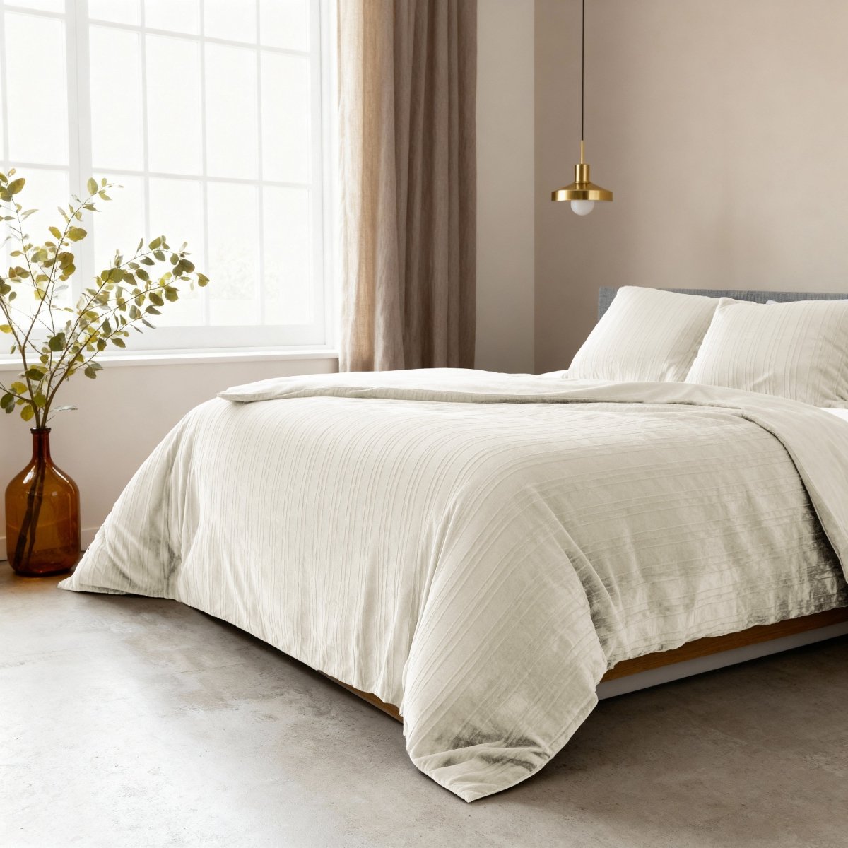 Velvet Duvet Cover Set Velvet Lining | Beige | Double - 200cm (W) x 200/220cm (L) - The Bedding & Blankets Store