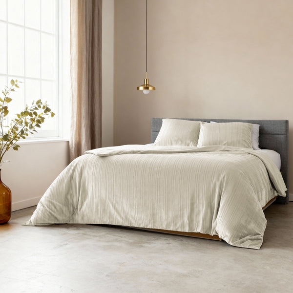 Velvet Duvet Cover Set Velvet Lining | Beige | Double - 200cm (W) x 200/220cm (L) - The Bedding & Blankets Store