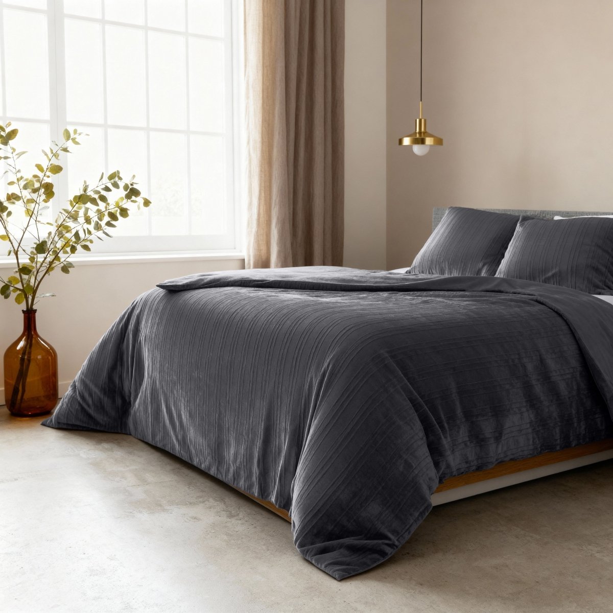 Velvet Duvet Cover Set Velvet Lining | Black | Double - 200cm (W) x 200/220cm (L) - The Bedding & Blankets Store