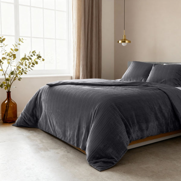 Velvet Duvet Cover Set Velvet Lining | Black | Double - 200cm (W) x 200/220cm (L) - The Bedding & Blankets Store