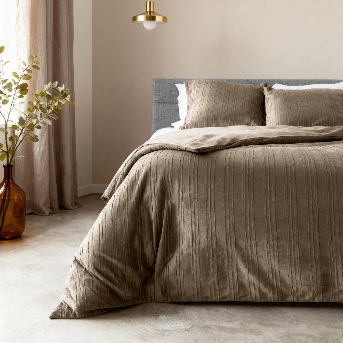 Velvet Duvet Cover Set Velvet Lining | Taupe | Double - 200cm (W) x 200/220cm (L) - The Bedding & Blankets Store