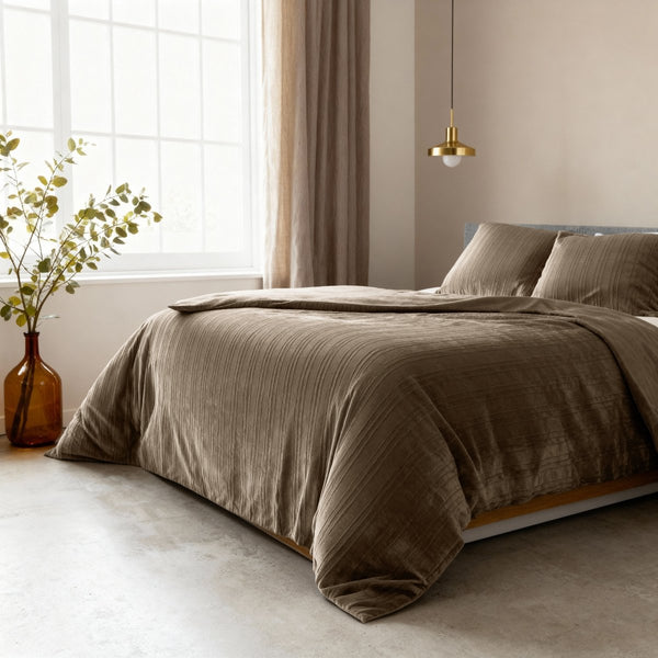 Velvet Duvet Cover Set Velvet Lining | Taupe | Double - 200cm (W) x 200/220cm (L) - The Bedding & Blankets Store