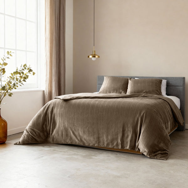 Velvet Duvet Cover Set Velvet Lining | Taupe | Double - 200cm (W) x 200/220cm (L) - The Bedding & Blankets Store