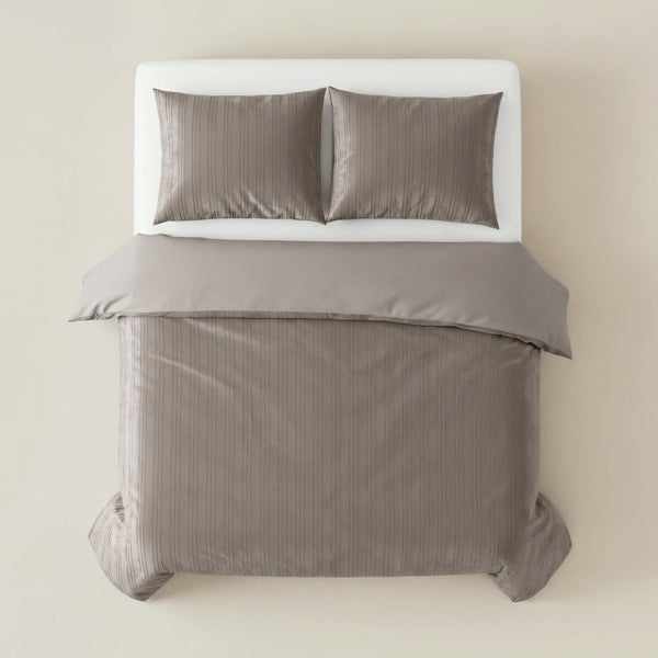 Velvet Duvet Cover Set Velvet Lining | Taupe/Grey | Double - 200cm (W) x 200/220cm (L) - The Bedding & Blankets Store