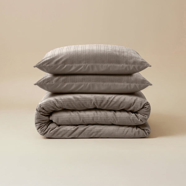 Velvet Duvet Cover Set Velvet Lining | Taupe/Grey | Double - 200cm (W) x 200/220cm (L) - The Bedding & Blankets Store