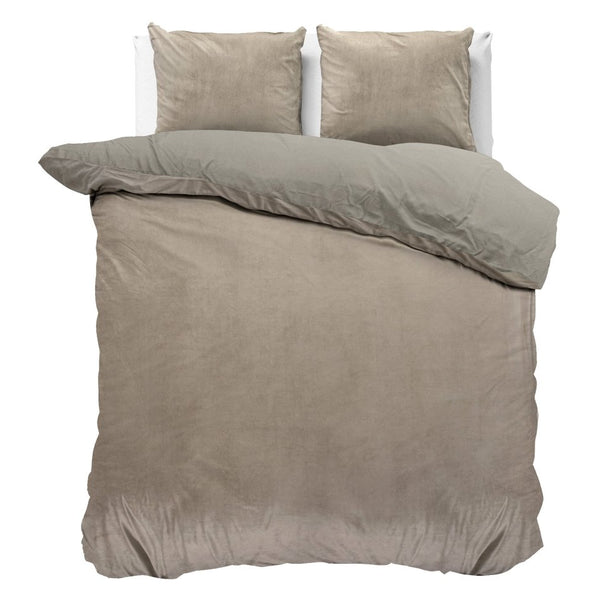 Velvet Duvet Cover Set Velvet Uni | Taupe/Grey | Single - 140cm (W) x 220cm (L) - The Bedding & Blankets Store