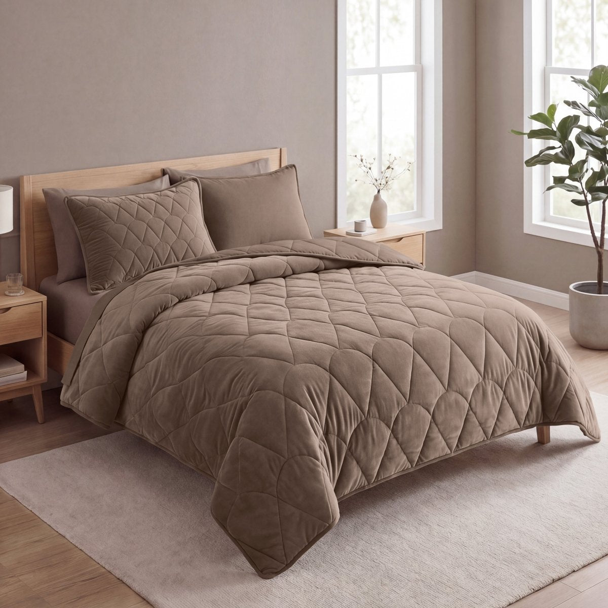 Velvet Lazy Duvet Velvet | Taupe/Brown | King - 240cm (W) x 200cm (L) - The Bedding & Blankets Store