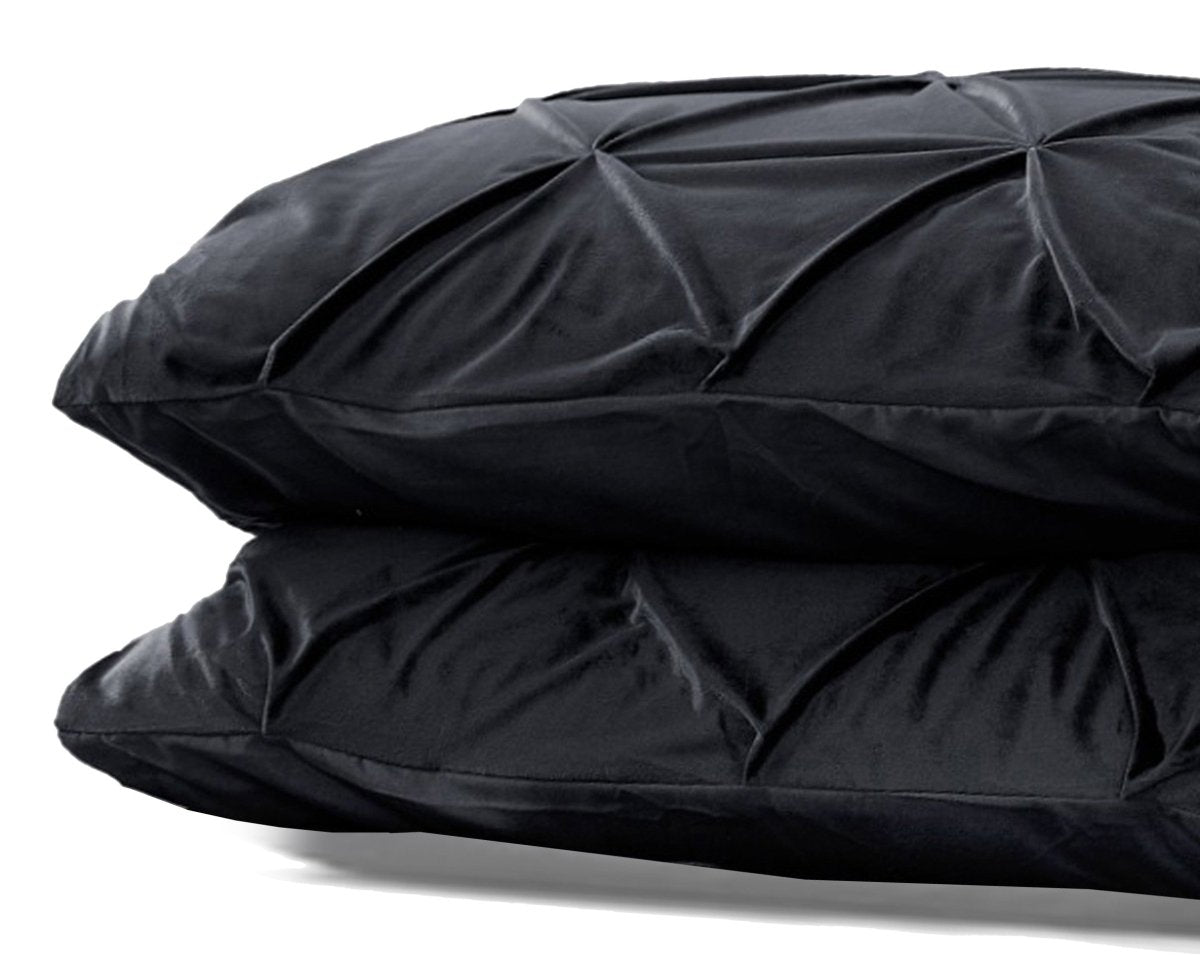 Velvet Pintuck Pillowcase | Black | 60cm x 70cm - The Bedding & Blankets Store