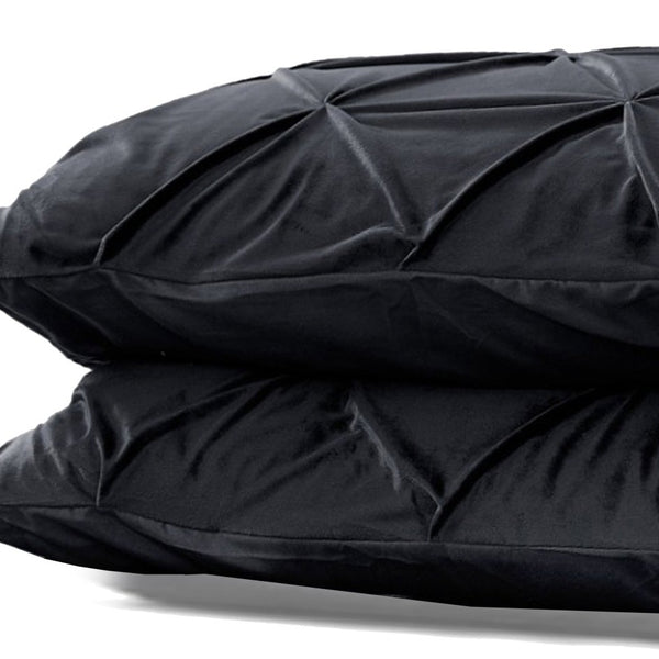 Velvet Pintuck Pillowcase | Black | 60cm x 70cm - The Bedding & Blankets Store