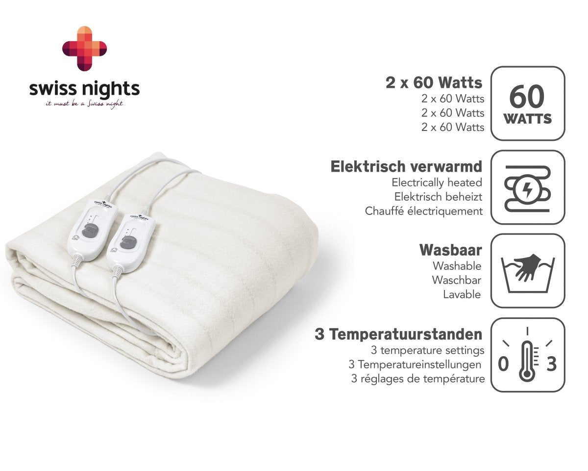 Electric Heated Underblanket With Overheat Protection 2 x 60W | White | Junior / Cot Bed - 140cm (W) x 150cm (L) - The Bedding & Blankets Store