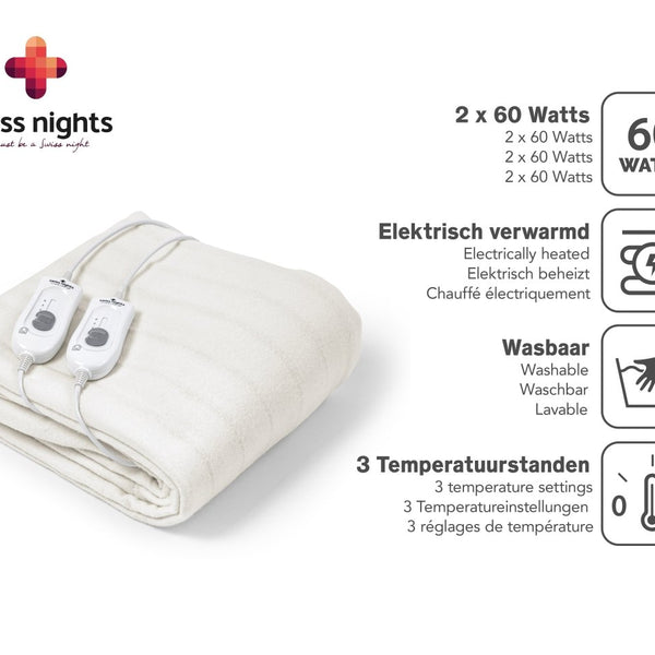 Electric Heated Underblanket With Overheat Protection 2 x 60W | White | Junior / Cot Bed - 140cm (W) x 150cm (L) - The Bedding & Blankets Store