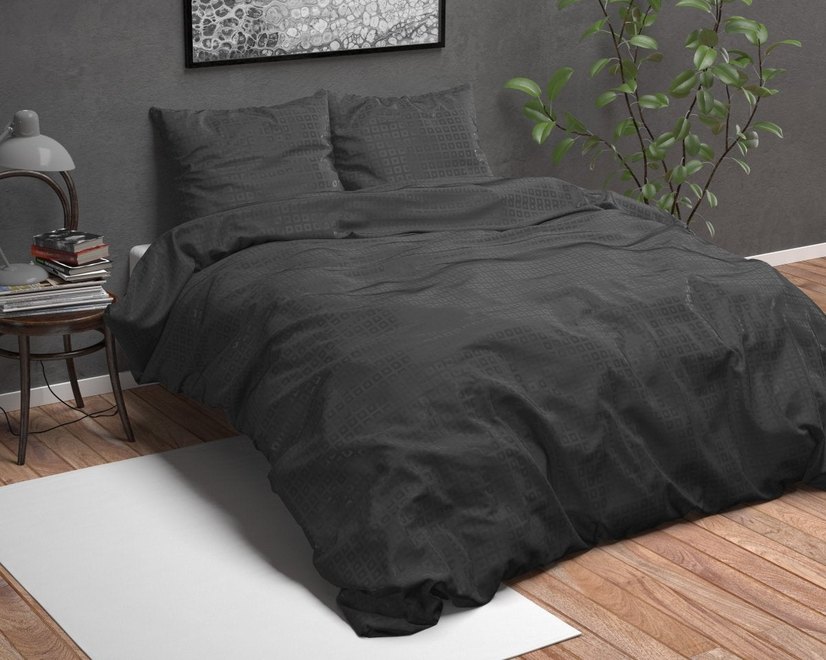 Micropercale Duvet Cover Set Alex | Black | King - 240cm (W) x 220cm (L) - The Bedding & Blankets Store