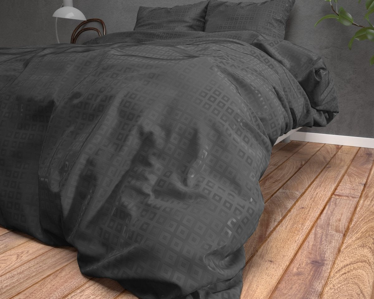 Micropercale Duvet Cover Set Alex | Black | King - 240cm (W) x 220cm (L) - The Bedding & Blankets Store