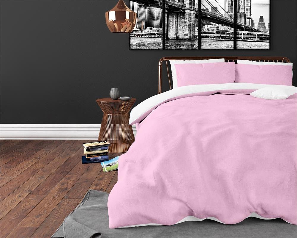 Micropercale Duvet Cover Set Twin Face | Pink/White | Double - 200cm (W) x 220cm (L) - The Bedding & Blankets Store