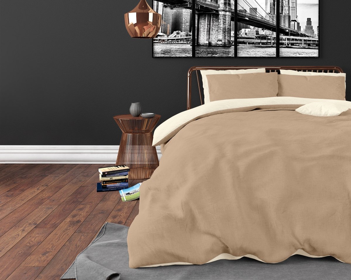 Premium Microfibre Percale Duvet Cover Set Twin Face | Cream/Taupe | Single - 140cm (W) x 220cm (L) - The Bedding & Blankets Store