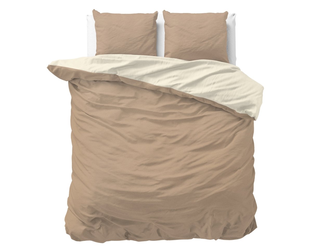 Premium Microfibre Percale Duvet Cover Set Twin Face | Cream/Taupe | Single - 140cm (W) x 220cm (L) - The Bedding & Blankets Store
