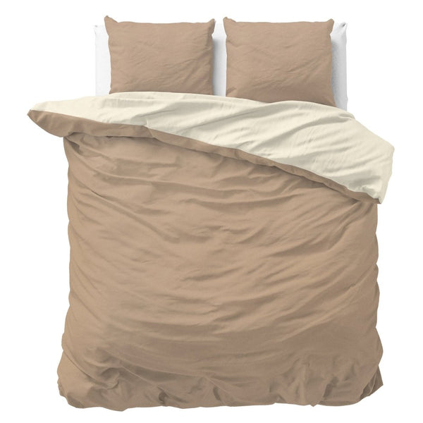Premium Microfibre Percale Duvet Cover Set Twin Face | Cream/Taupe | Single - 140cm (W) x 220cm (L) - The Bedding & Blankets Store
