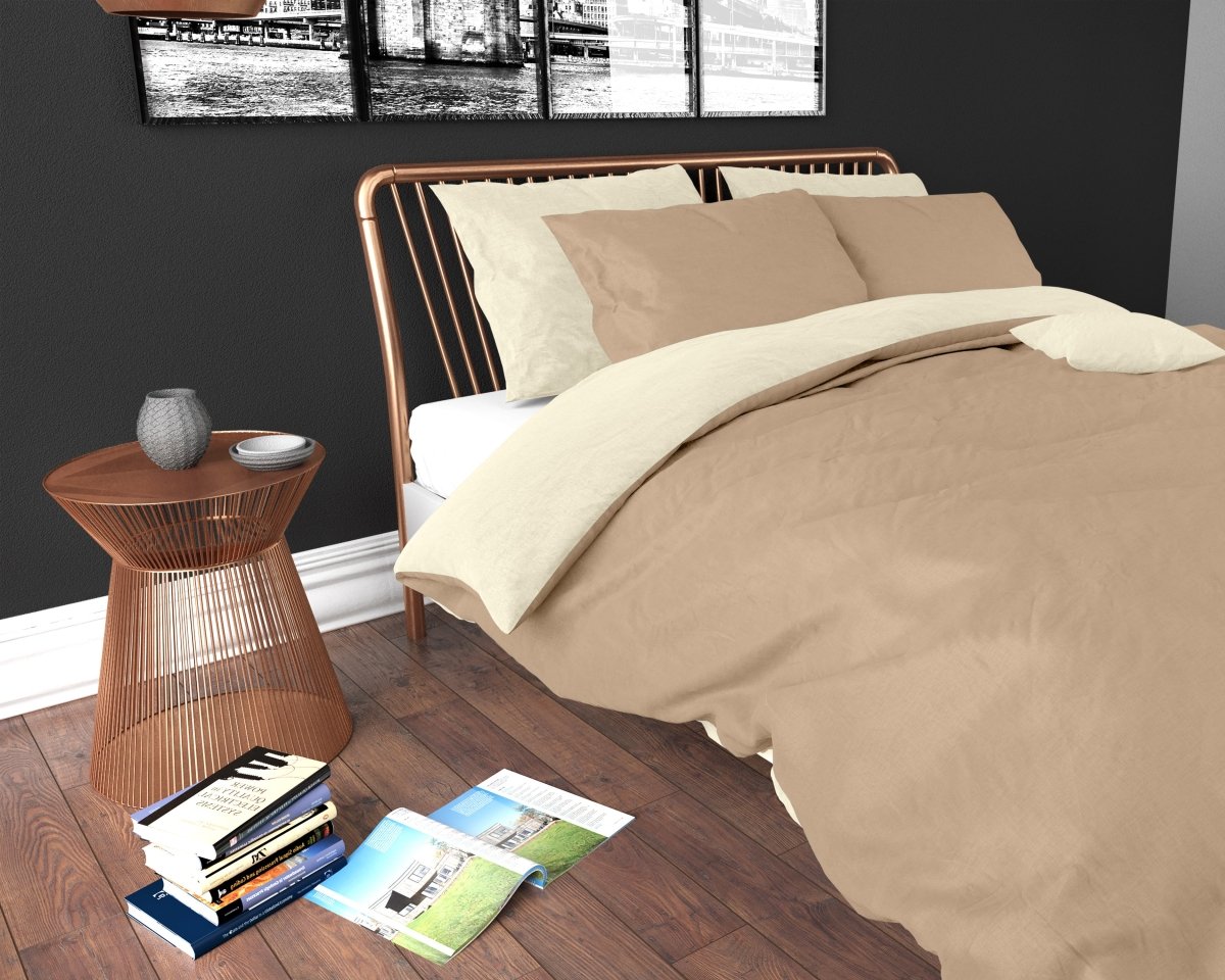 Premium Microfibre Percale Duvet Cover Set Twin Face | Cream/Taupe | Single - 140cm (W) x 220cm (L) - The Bedding & Blankets Store