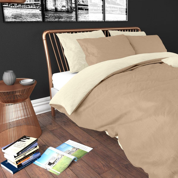 Premium Microfibre Percale Duvet Cover Set Twin Face | Cream/Taupe | Single - 140cm (W) x 220cm (L) - The Bedding & Blankets Store