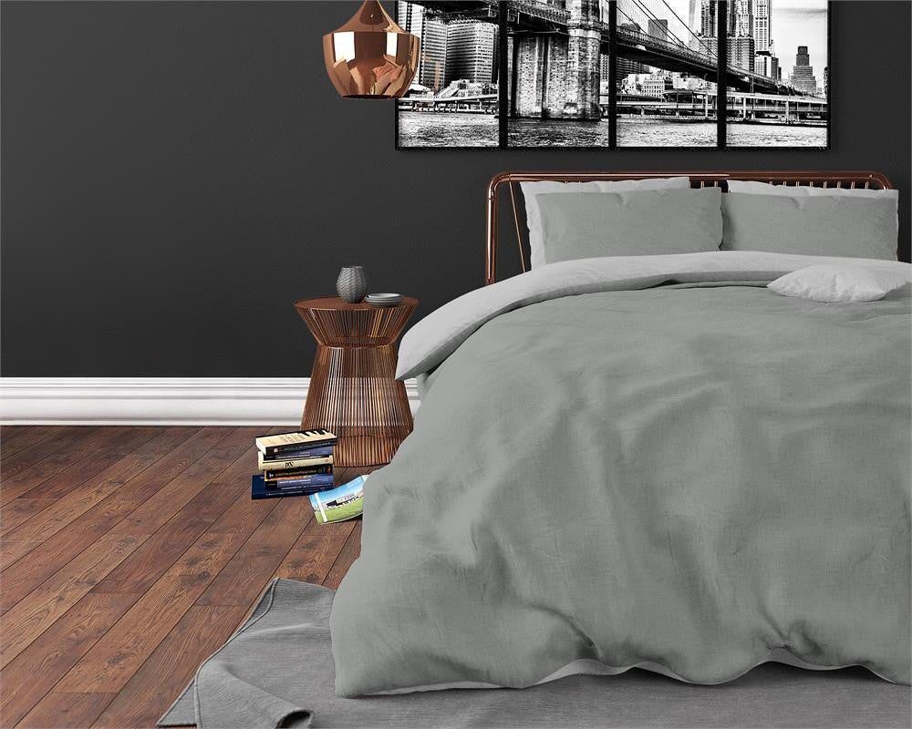 Premium Microfibre Percale Duvet Cover Set Twin Face | Grey Anthracite | Single - 140cm (W) x 220cm (L) - The Bedding & Blankets Store