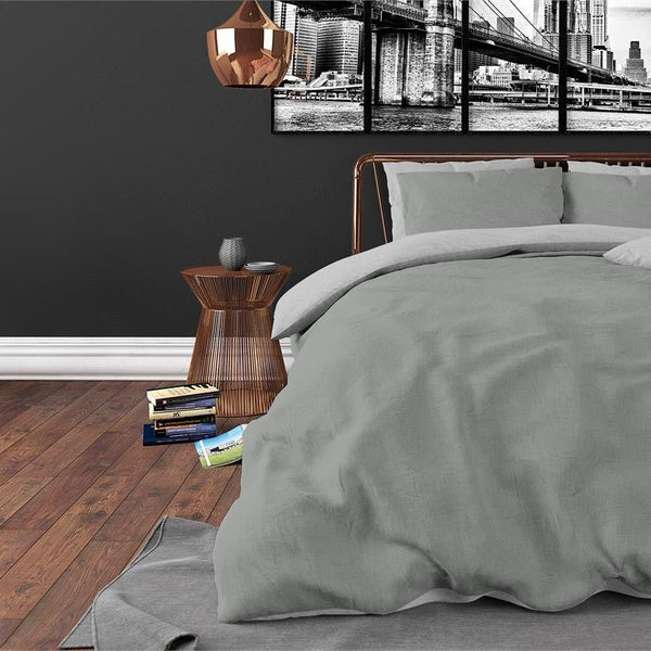 Premium Microfibre Percale Duvet Cover Set Twin Face | Grey Anthracite | Single - 140cm (W) x 220cm (L) - The Bedding & Blankets Store