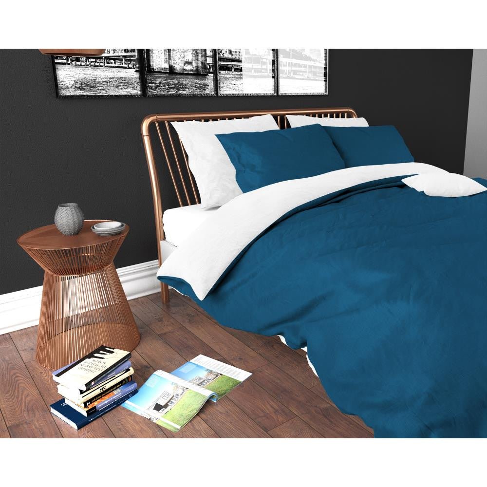 Premium Microfibre Percale Duvet Cover Set Twin Face | Navy/White | Double - 200cm (W) x 220cm (L) - The Bedding & Blankets Store