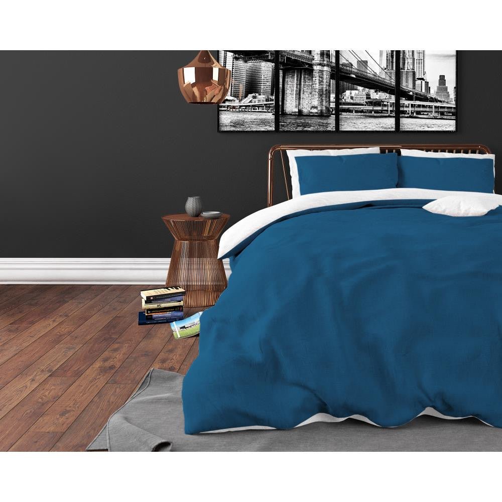 Premium Microfibre Percale Duvet Cover Set Twin Face | Navy/White | Double - 200cm (W) x 220cm (L) - The Bedding & Blankets Store
