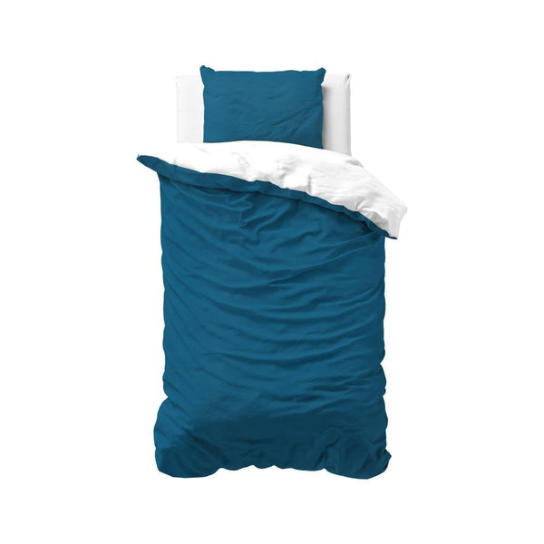 Premium Microfibre Percale Duvet Cover Set Twin Face | Navy/White | Single - 140cm (W) x 220cm (L) - The Bedding & Blankets Store