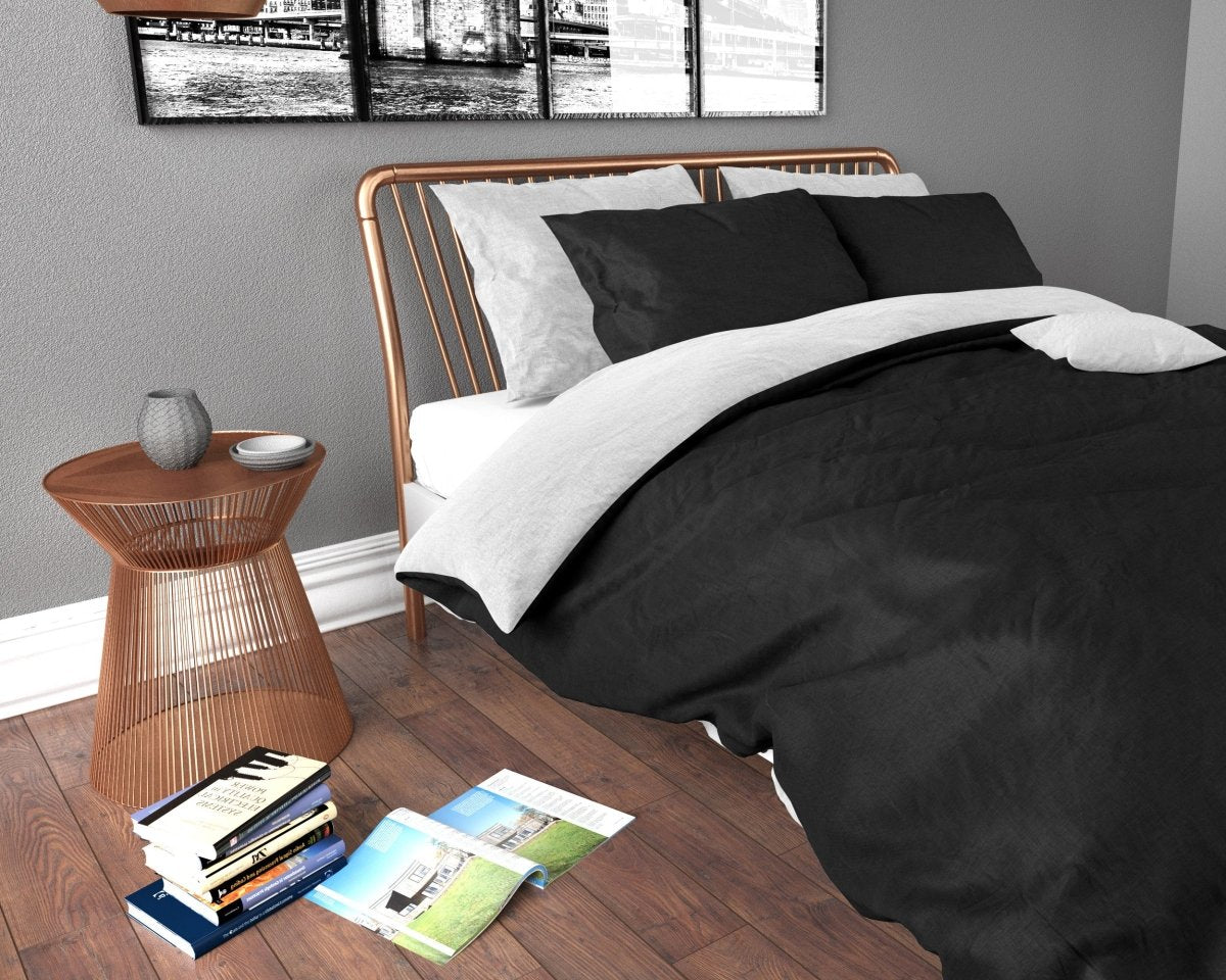 Premium Microfibre Percale Duvet Cover Set Twin Face | White/Black | Single - 140cm (W) x 220cm (L) - The Bedding & Blankets Store