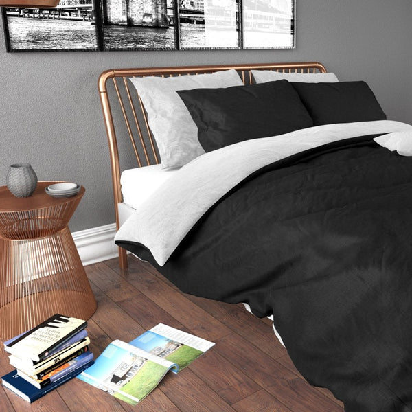 Premium Microfibre Percale Duvet Cover Set Twin Face | White/Black | Single - 140cm (W) x 220cm (L) - The Bedding & Blankets Store