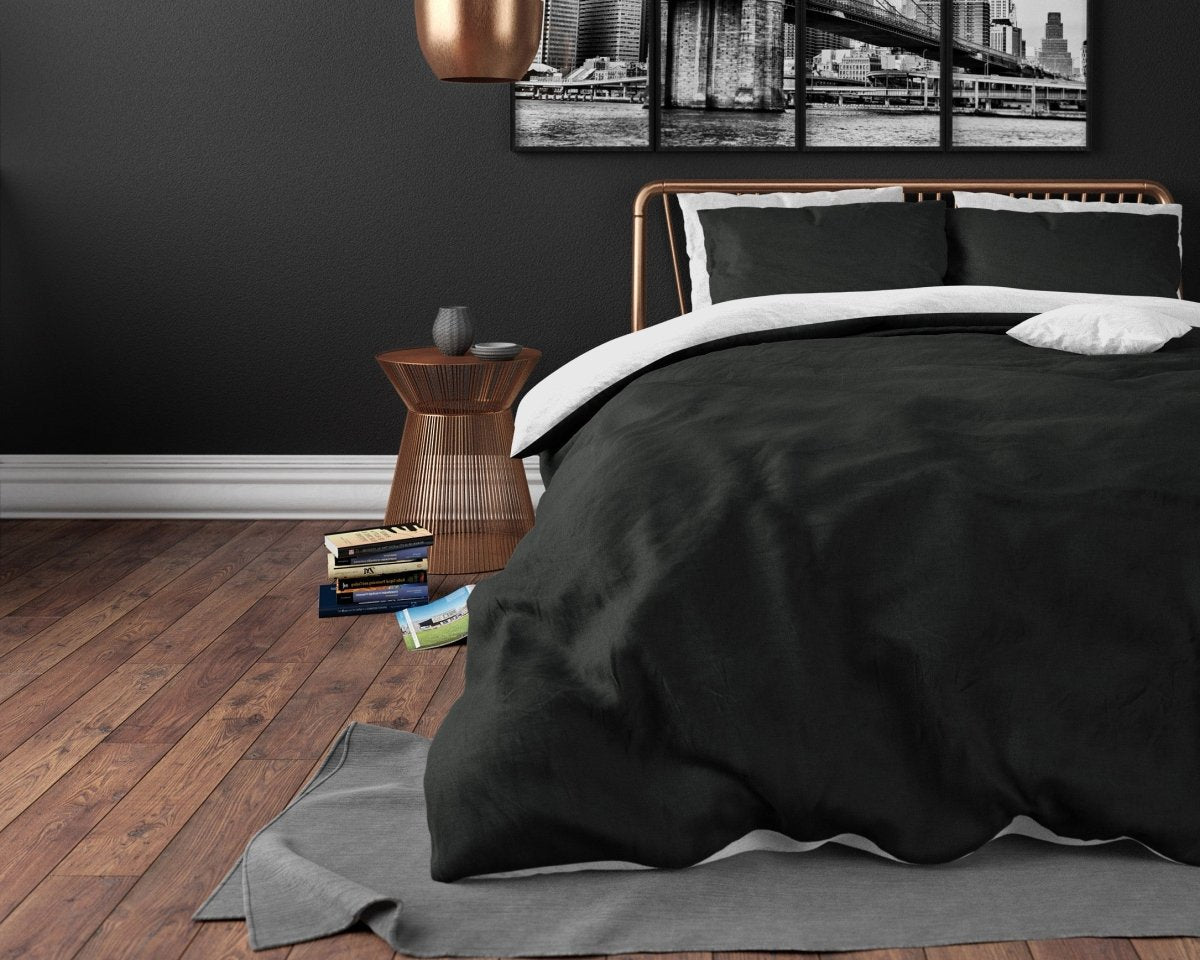 Premium Microfibre Percale Duvet Cover Set Twin Face | White/Black | Single - 140cm (W) x 220cm (L) - The Bedding & Blankets Store