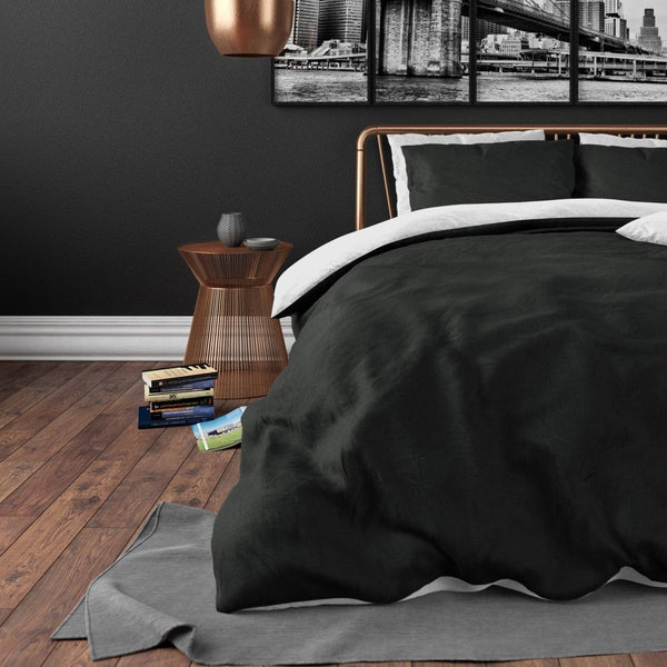 Premium Microfibre Percale Duvet Cover Set Twin Face | White/Black | Single - 140cm (W) x 220cm (L) - The Bedding & Blankets Store