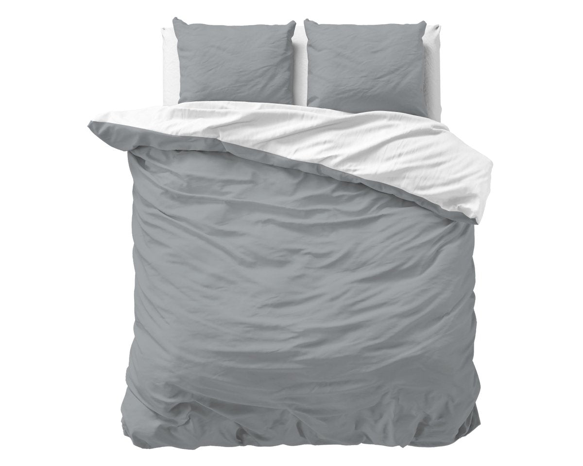 Premium Microfibre Percale Duvet Cover Set Twin Face | White/Grey | Single - 140cm (W) x 220cm (L) - The Bedding & Blankets Store