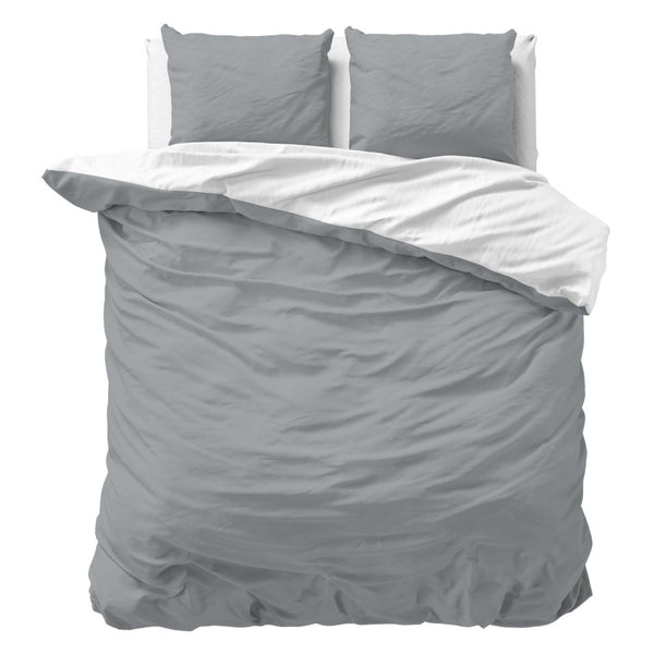 Premium Microfibre Percale Duvet Cover Set Twin Face | White/Grey | Single - 140cm (W) x 220cm (L) - The Bedding & Blankets Store