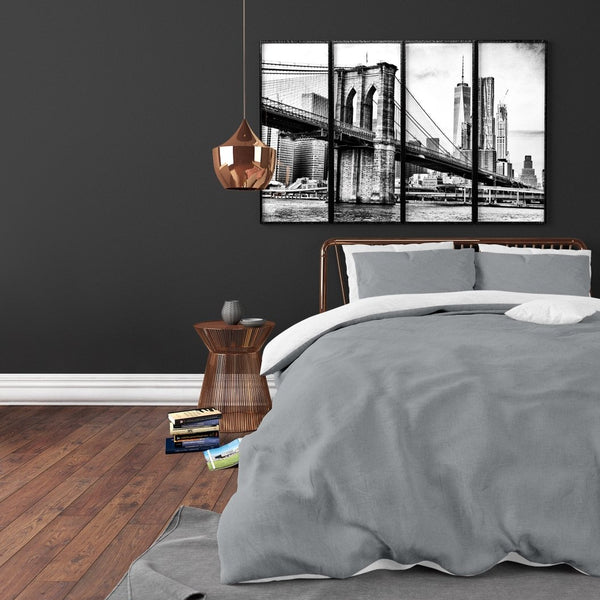 Premium Microfibre Percale Duvet Cover Set Twin Face | White/Grey | Single - 140cm (W) x 220cm (L) - The Bedding & Blankets Store